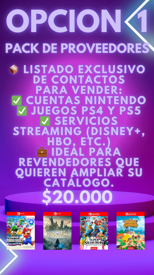 Pack de Proveedores Nintendo, PS4, PS5 y Streaming